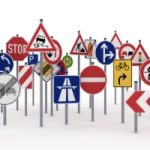 Too many traffic signs on white background