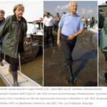 胶靴政治：2006年，总理安格拉·默克尔（左图）和当时的下萨克森州州长克里斯蒂安·伍尔夫穿着胶鞋视察下萨克森州堤坝